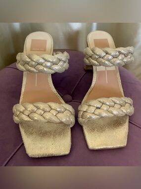 Dolce Vita Light Gold Metallic Braided Mule Sandals Size 7 EUC